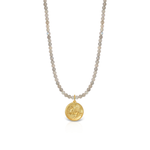 Necklace with  faceted labradorite beads and 18k gold Pegasus motif