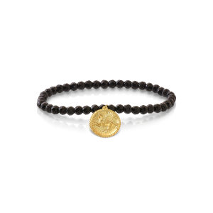 Bracelet with faceted onyx beads and 18k gold Pegasus motif