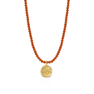 Necklace with faceted carnelian beads and 18k gold Pegasus motif