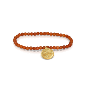 Bracelet with faceted carnelian beads and 18k gold Pegasus motif