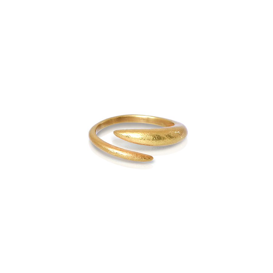 Neolithic hand-hammered open ring in 18k gold - Image 3