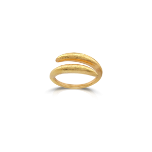 Neolithic hand-hammered cross over ring in 18k gold