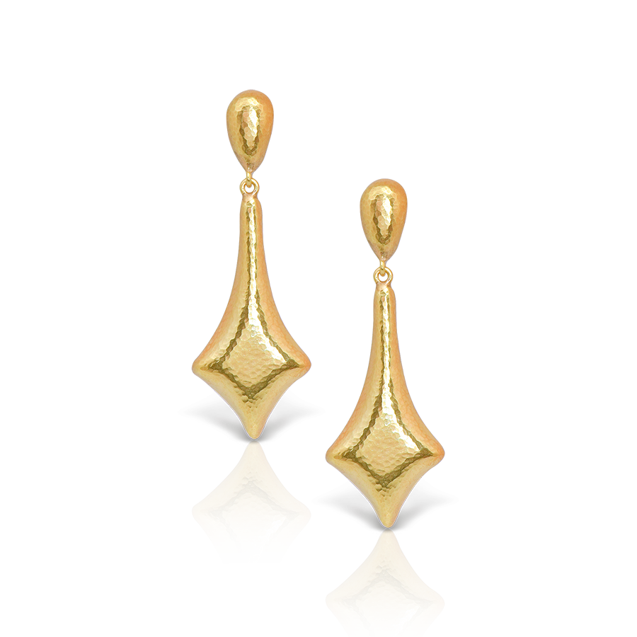 Neolithic hand-hammered arrow shape drop earrings in 18k gold