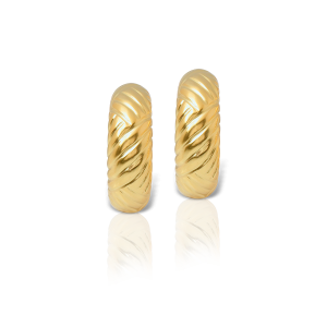 Neolithic hand-hammered hoop earrings in 18k gold with linear design
