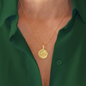 Alternative view of 18k Gold pendant with Pegasus design, large