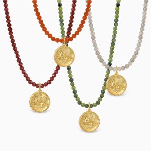 Alternative view of Necklace with faceted carnelian beads and 18k gold Pegasus motif