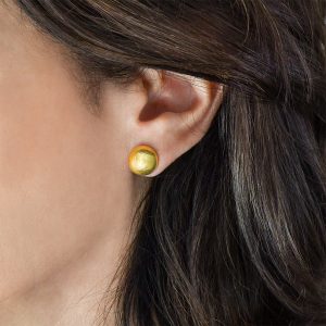 Alternative view of Neolithic hand-hammered button earrings in 18k gold