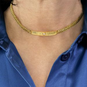 Alternative view of Choker cord necklace  with evil eye motif in 18k gold and diamond