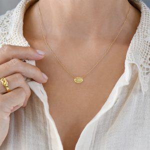 Alternative view of Evil eye necklace in 18k gold with diamond center