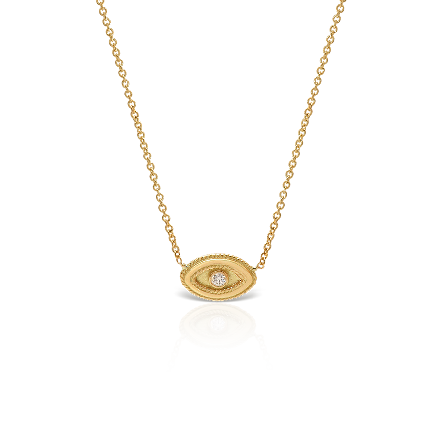 Evil eye necklace in 18k gold with diamond center