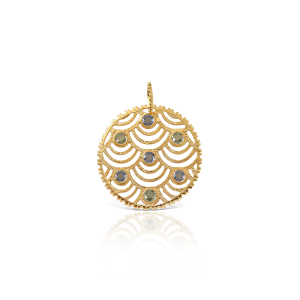 Nubia pendant in 18k gold with green and blue sapphires, large size