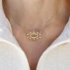 Evil eye necklace in 18k gold, diamonds and freshwater pearls - Image 2
